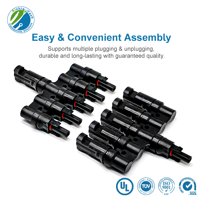 Easy & Convenient Assembly MC4 Solar PV Connectors, Durable Reusable Solar Connectors with UL TUV Certification for Solar Power Systems