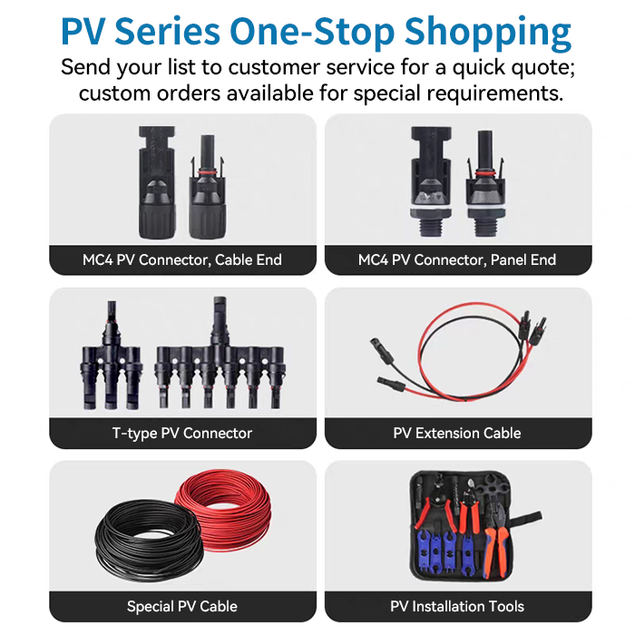 Complete range of solar connectors and PV accessories