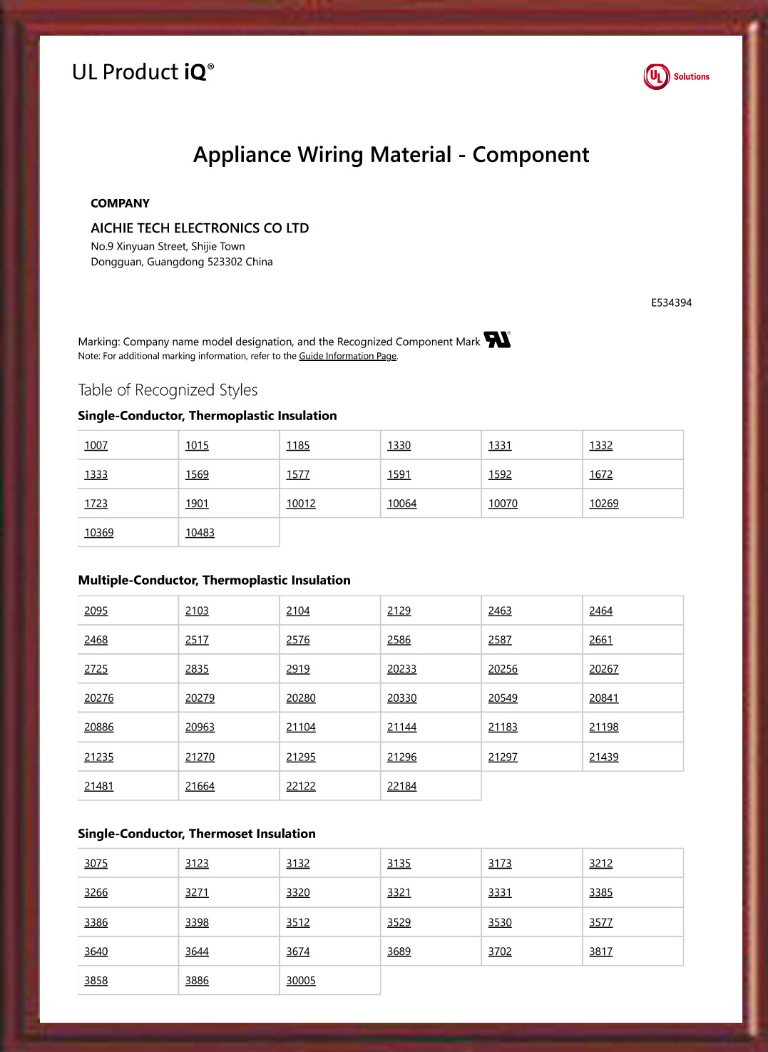 UL Certified Wire Harness