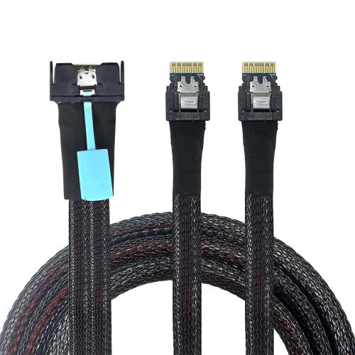 MCIO 8i to 2 port SFF‑8654 4i adapter cable